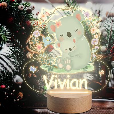 VEELU Child Night Light Panda Personalized Name LED Bedside Lamp Christening Gift for Boy and Girl Birth Baby Room Decoration