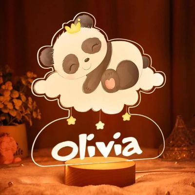 VEELU Child Night Light Panda Personalized Name LED Bedside Lamp Christening Gift for Boy and Girl Birth Baby Room Decoration