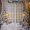 10x10ft Christmas Window Photography Backdrop Snow Christmas Tree Street Lamp Background Family Festival Decorations Photo Studio Props Xmas Holiday Photography Backdrops view 2