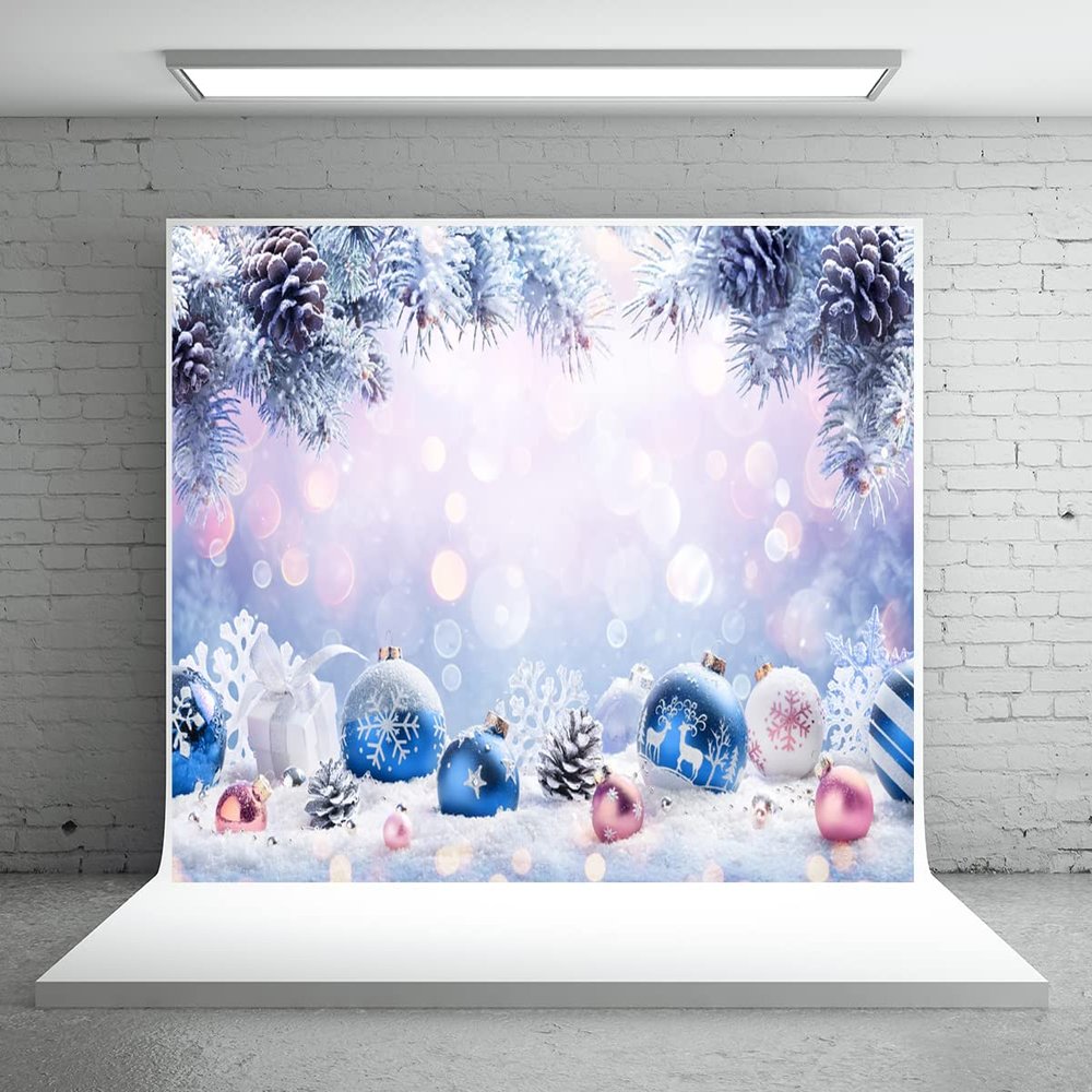 10X6.5ft White Christmas Snow Background Pine Leaves Glittering Snowflakes Christmas Wonderland Background for Xmas Party Wall Decoration Supplies Photo Booth