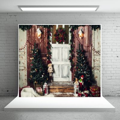 10x10ft Xmas Rustic Barn Vintage Wooden Background Christmas Window Photography Backdrop for Christmas Trees Xmas Gifts Backgrounds