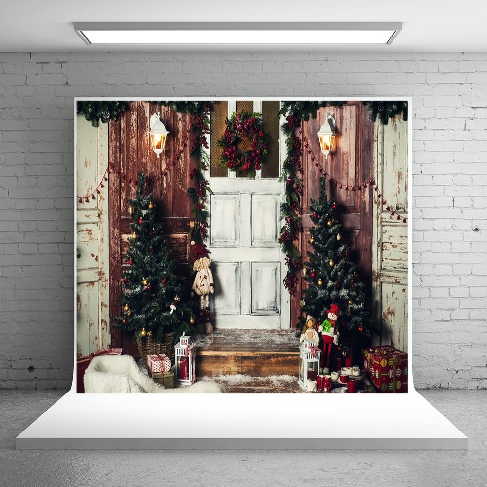 10x10ft Xmas Rustic Barn Vintage Wooden Background Christmas Window Photography Backdrop for Christmas Trees Xmas Gifts Backgrounds