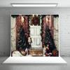 10x10ft Xmas Rustic Barn Vintage Wooden Background Christmas Window Photography Backdrop for Christmas Trees Xmas Gifts Backgrounds view 1