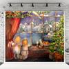 10X6.5ft Crayon Christmas Painting Baby Background Color Painting Background Red Christmas Window Fairyland Snow Scene Christmas Tree Photography view 1