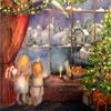 10X6.5ft Crayon Christmas Painting Baby Background Color Painting Background Red Christmas Window Fairyland Snow Scene Christmas Tree Photography view 2