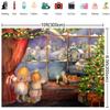 10X6.5ft Crayon Christmas Painting Baby Background Color Painting Background Red Christmas Window Fairyland Snow Scene Christmas Tree Photography view 3