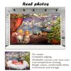 10X6.5ft Crayon Christmas Painting Baby Background Color Painting Background Red Christmas Window Fairyland Snow Scene Christmas Tree Photography view 4