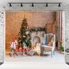 10x10ft Christmas Village Retro Red Brick Wall Background Red Ping an Fruit Christmas Tree Grey Sofa Christmas Backdrops New Year Party Banner Family Holiday Party Supplies view 1