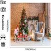 10x10ft Christmas Village Retro Red Brick Wall Background Red Ping an Fruit Christmas Tree Grey Sofa Christmas Backdrops New Year Party Banner Family Holiday Party Supplies view 3
