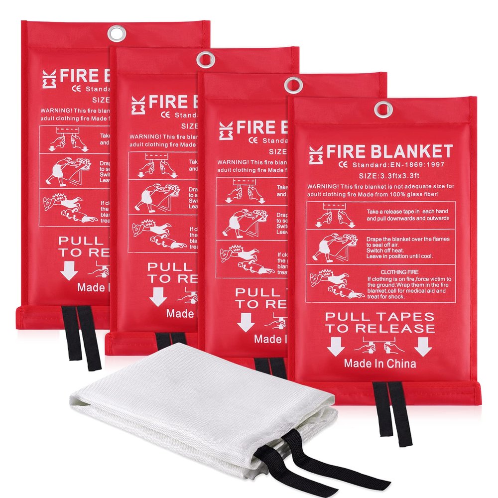 Fire Blanket for Home Emergency Survival Fiberglass Suspend Fire Flames Suspension Blankets for Home and Kitchen School Grill Garage House Warehouse Safety (4pcs-FireBlankets)