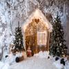 10x10ft Christmas Window Photography Backdrop Xmas Rustic Barn Vintage Wooden Background Outdoor Snow View Christmas Tree Christmas Photo Background view 2