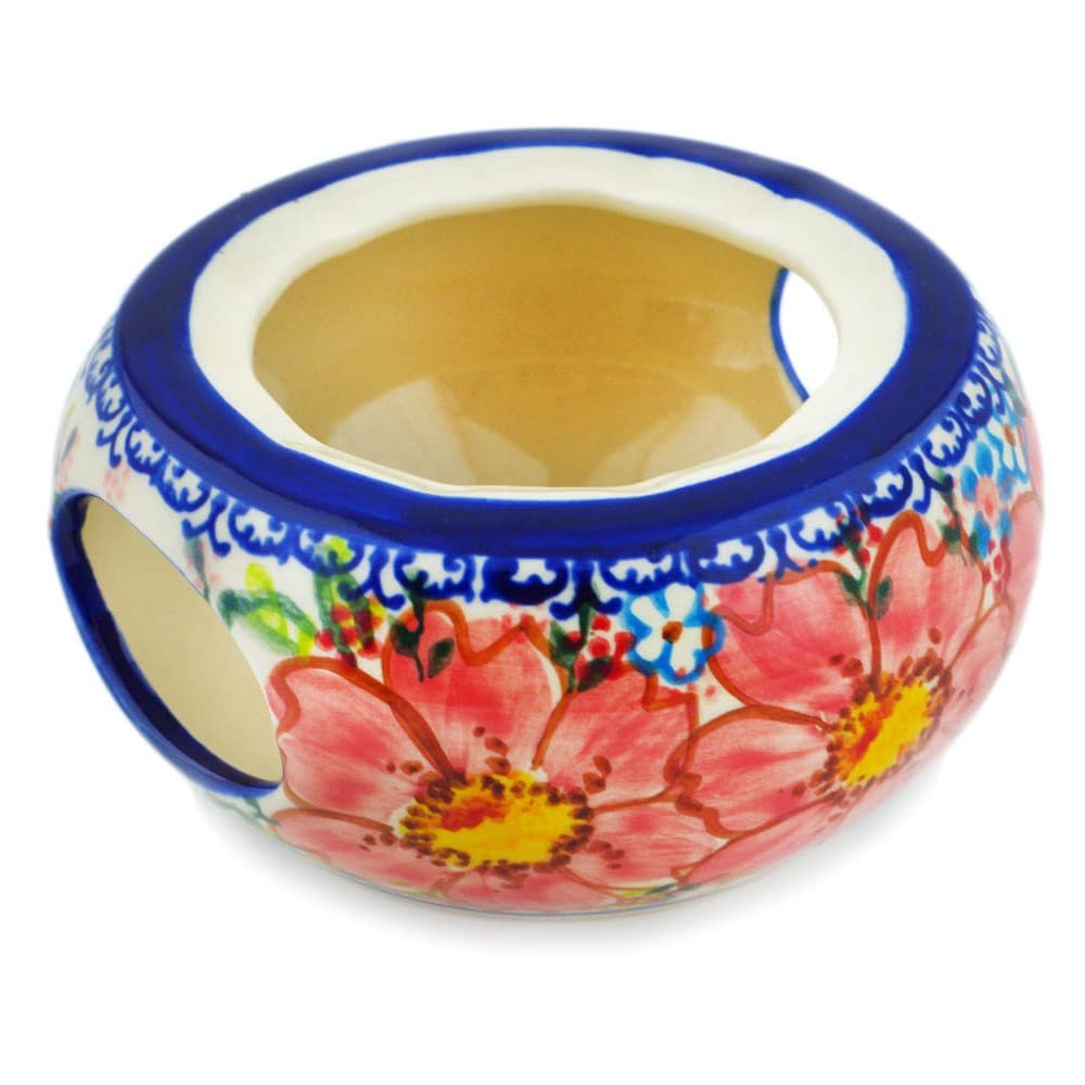 Polmedia Polish Pottery Heater UNIKAT - Aster Pattern Handmade in Boleslawiec Poland + Certificate of Authenticity