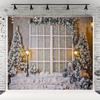 10X6.5ft Christmas Window Photography Backdrop Snow Christmas Tree Street Lamp Background Family Festival Decorations Photo Studio Props Xmas Holiday Photography Backdrops view 1