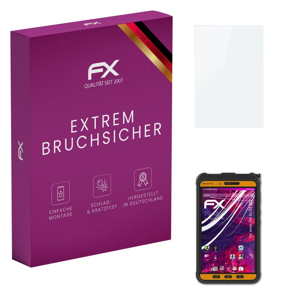 atFoliX Plastic Glass Protective Film compatible with ecom Tab-Ex 03 DZ2, 9H Hybrid-Glass FX Screen Protector