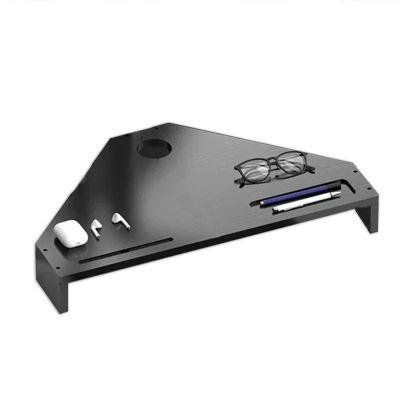 C'ESTBON Triangle Ergonomic Corner Monitor Stand, Wooden Computer Monitor Stand with Drawer, Corner Desk Monitor Stand for L Shaped Desk (Color : Black, Size : Single layer-3inch)