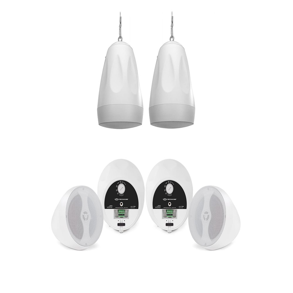 Pure Resonance Audio PD6W 6.5" Weather-Resistant Pendant Speakers (6 Speakers, White)