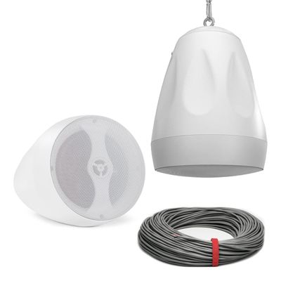 Pure Resonance Audio PD6W 6.5" Weather-Resistant Pendant Speakers with Installation Wire - (2 Speakers, White)