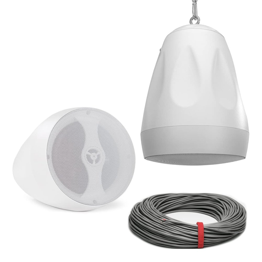 Pure Resonance Audio PD6W 6.5" Weather-Resistant Pendant Speakers with Installation Wire - (2 Speakers, White)
