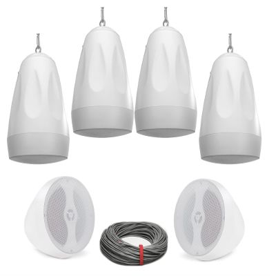Pure Resonance Audio PD6W 6.5" Weather-Resistant Pendant Speakers with Installation Wire - (6 Speakers, White)