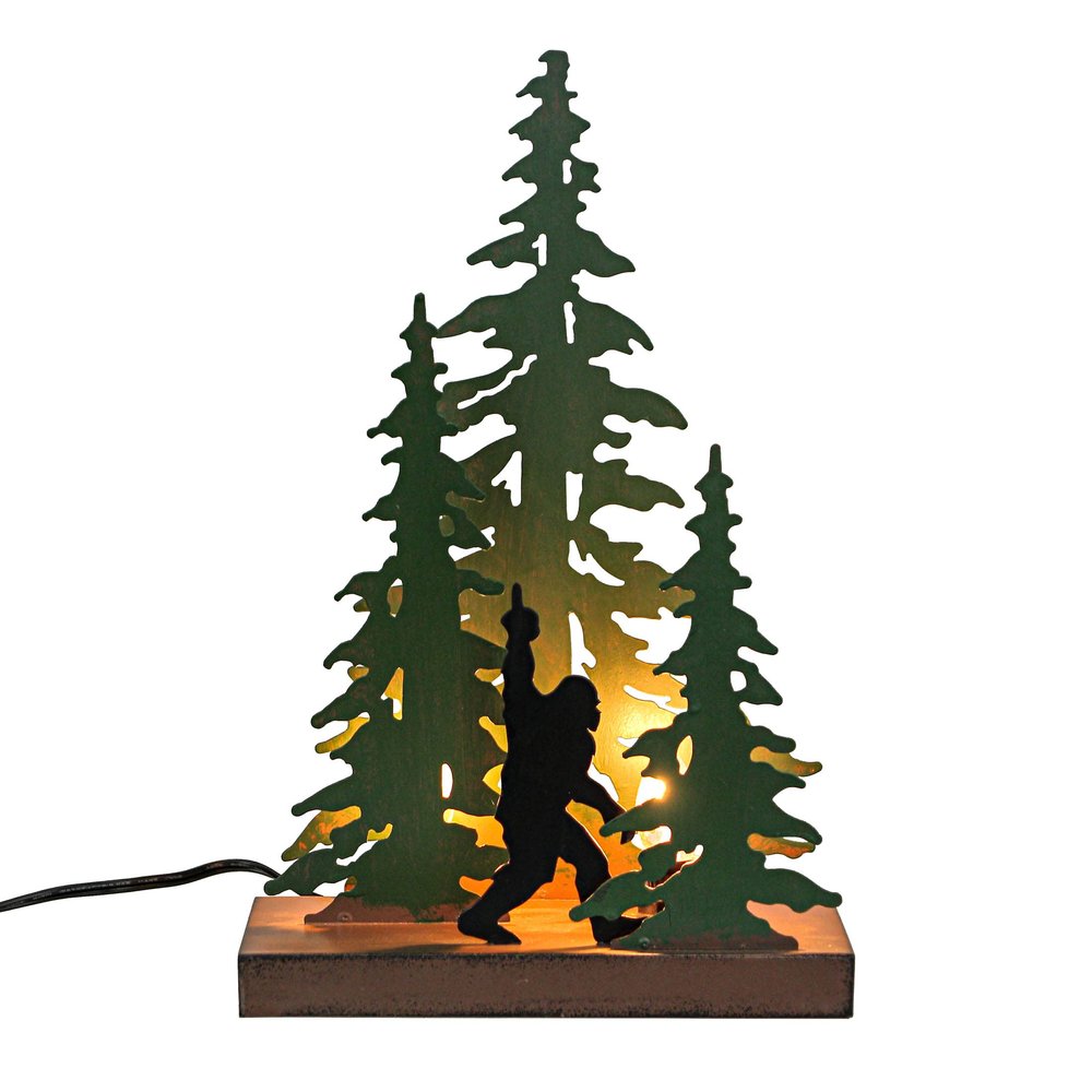 Zeckos Rude Bigfoot Accent Lamp, 12 Inch Rustic Metal Forest Scene