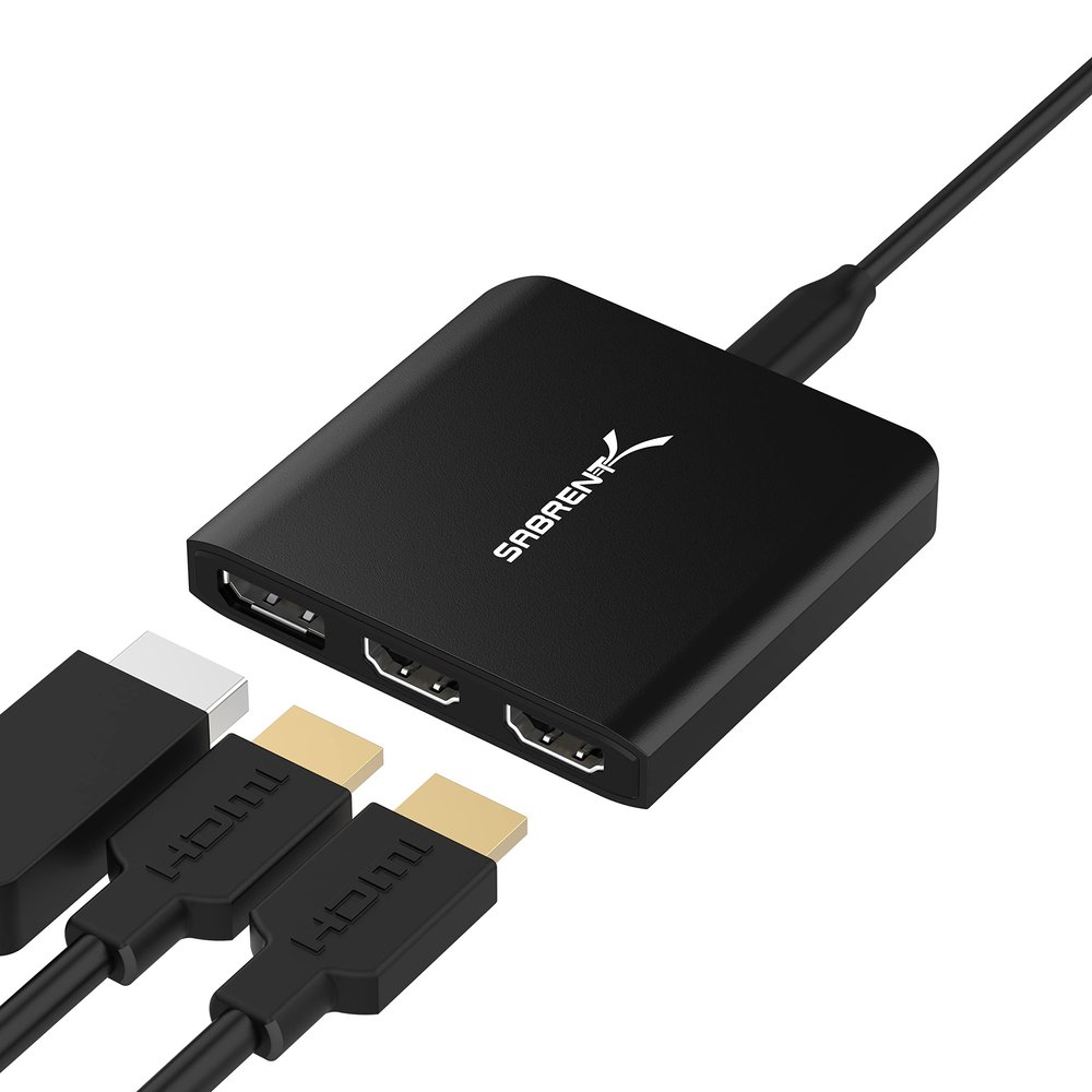 SABRENT USB-C Triple Display Adapter, x2 HDMI and x1 DisplayPort (DA-H2D1)