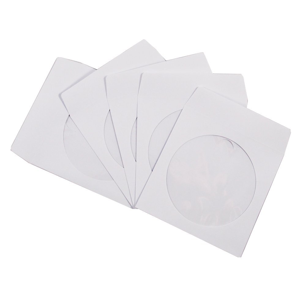 100 Pack Maxtek Premium White Paper CD DVD Sleeves Envelope with Window Cut Out and Flap, 100 gsm