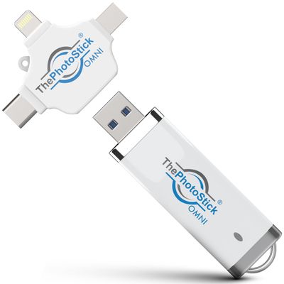 ThePhotoStick Omni 64GB USB Flash Drive & Memory Stick  Photo & Video Backup for iPhone, Android, Mac & PC  Multiport Connection to Easily Store & Transfer Files