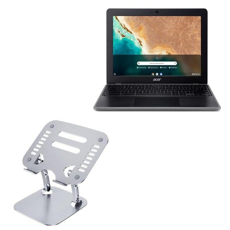 BoxWave Stand and Mount Compatible with Acer Chromebook 512 (C852T) - Executive VersaView Laptop Stand, Ergonomic Adjustable Viewing Angle Metallic Riser - Metallic Silver