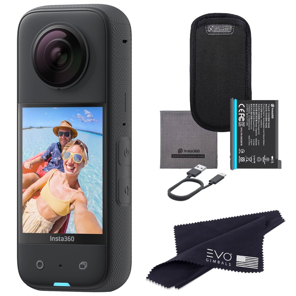 insta360 X3 360 Degree Waterproof Action Camera, 5.7K 360, Stabilization, Touch Screen, AI Editing, Live Streaming, Webcam, Voice Control, Black