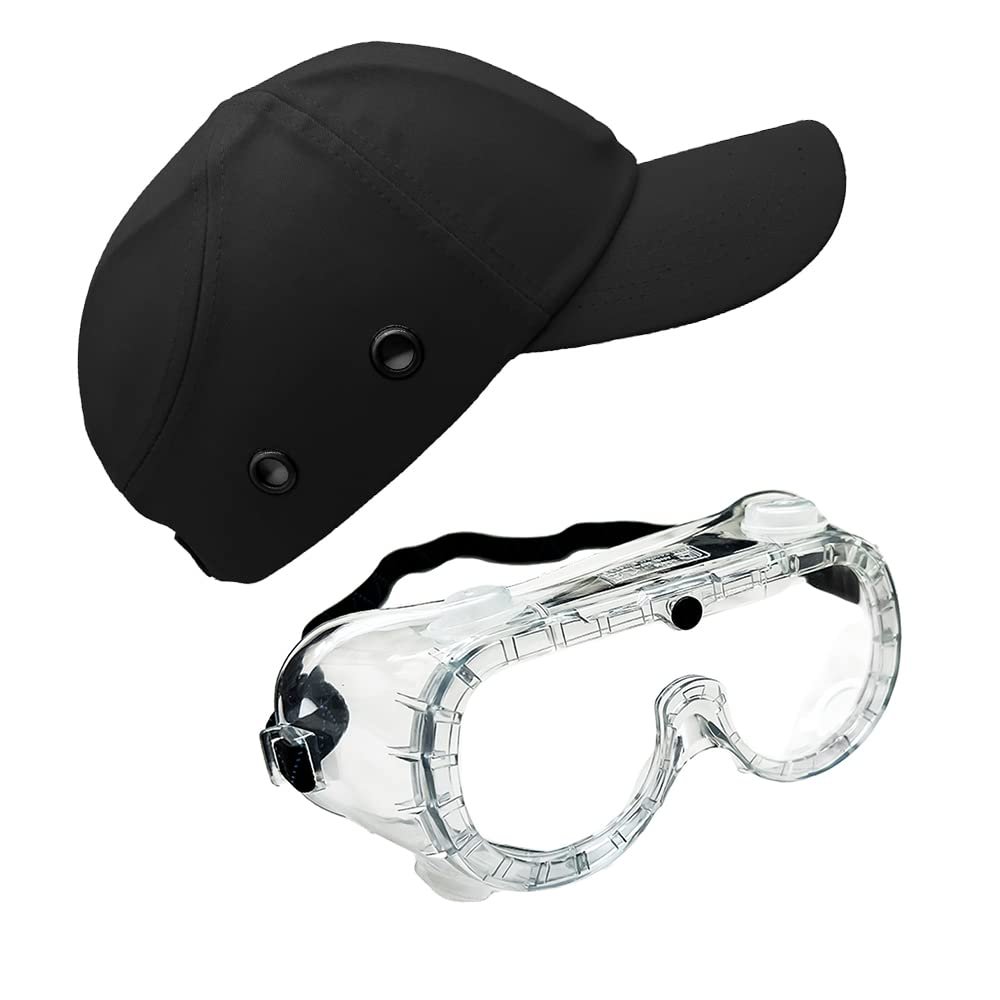 Black Baseball Bump Cap & Splash Safety Goggles Bundle