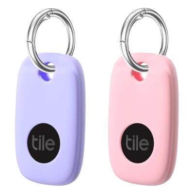 Silicone Case for Tile Pro 2022 with Keychain, 2 Pack Anti-Scratch Protective Cover with Carabiner (Pink/Purple)