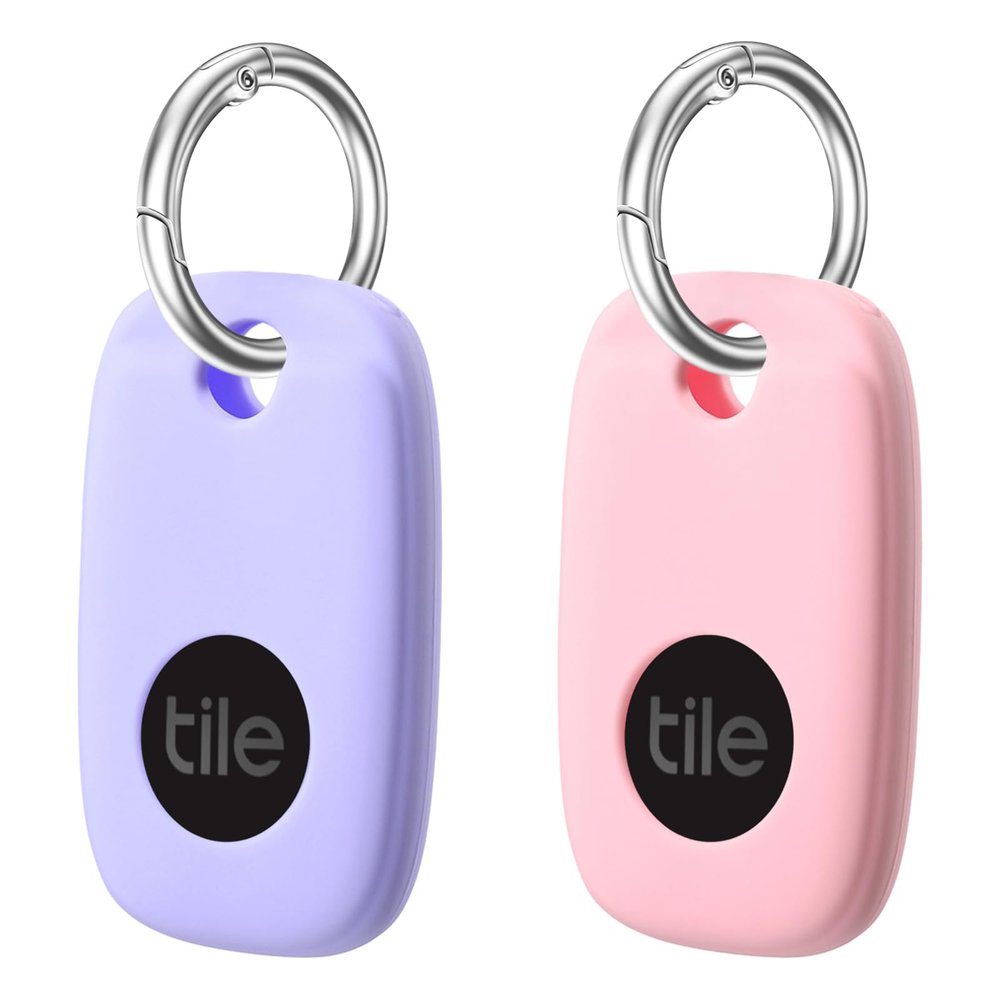 Silicone Case for Tile Pro 2022 with Keychain, 2 Pack Anti-Scratch Protective Cover with Carabiner (Pink/Purple)
