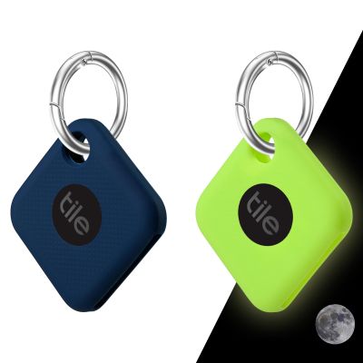 Silicone Case for Tile Pro 2020 & 2018 with Keychain, 2 Pack Anti-Scratch Protective Cover for Tile Tracker (Navy/Fluorescent Green)