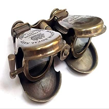 ALFAMART Vintage Royal Marine Brass Binoculars with Protective Flip Lenses - Timeless Nautical Elegance