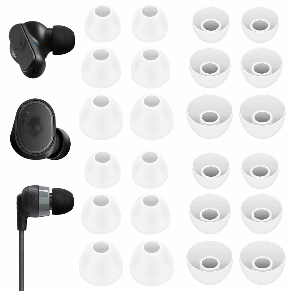 12 Pairs Ear Tips Buds Compatible with Skullcandy in-Ear Earphone, Replacement Flexible Silicone Eartips Earbuds Accessories Compatible with Skullcandy Dime/Sesh Evo/Jib/Ink'd+ - White