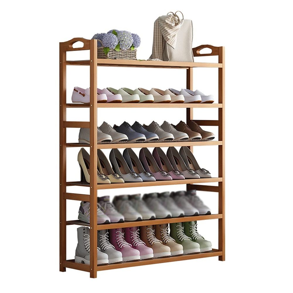 TOMYEUS Shoes Shelf Shoe Rack 6-Layer Floor Shoe Shelf Bedroom Living Room Display Rack Corridor Shoe Organizer Kitchen Tableware Storage Shelf Stackable Shoe Rack