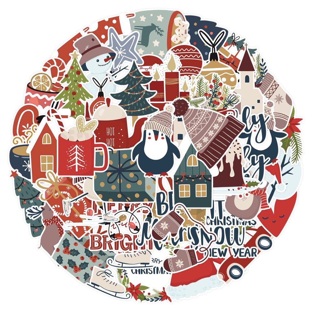 Christmas Stickers 50 Pcs Cute Waterproof Funny Holiday Stickers for Laptop, Skateboard, Suitcase, Cars, Luggage, Water Bottle, Bicycle, Motorcycle - Christmas Theme for Teens, Kids, Girls