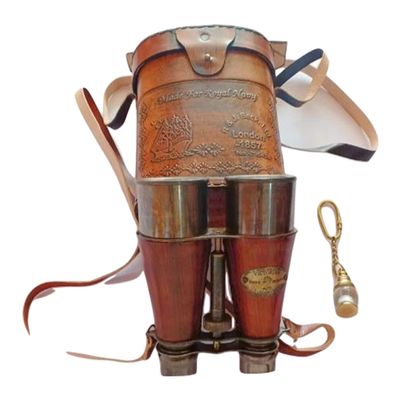 Vintage Brass Binocular with Leather case Pirates Navy spyglass, Handheld Binocular BY M/S NAUTICAL PERSONALIZED (Without Box)