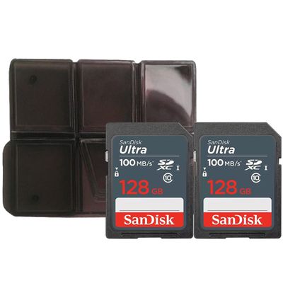 2X Ultra 128 GB SDXC UHS I Memory Card 100 MBs + Memory Card Holder