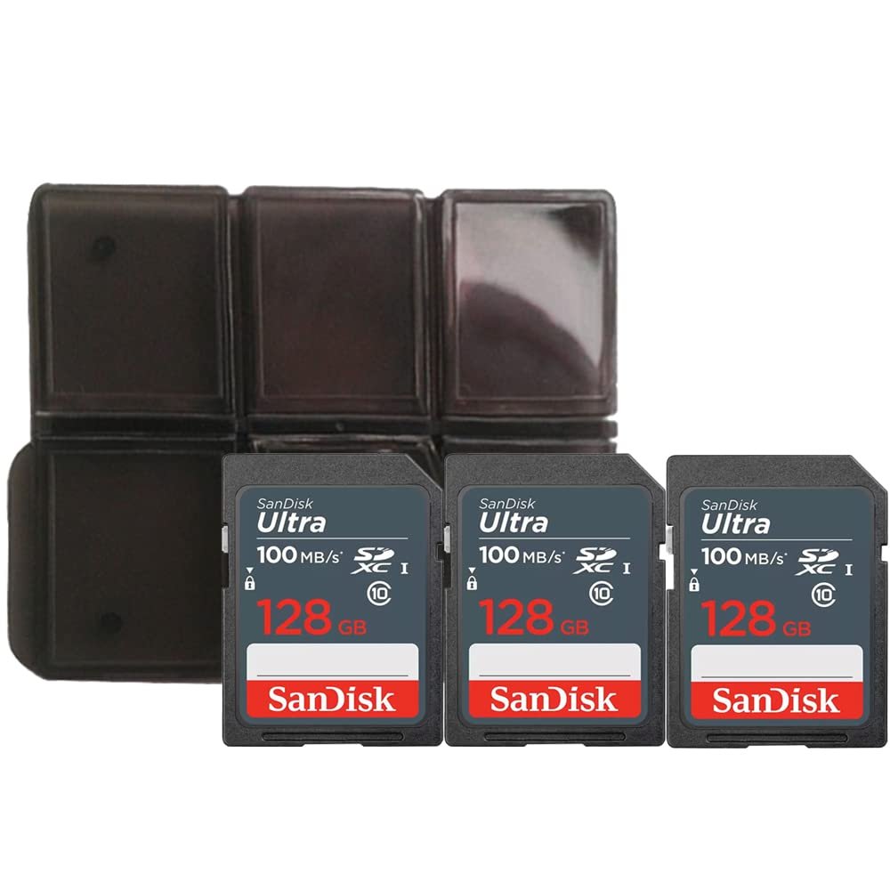 3X Ultra 128 GB SDXC UHS I Memory Card 100 MBs + Memory Card Holder