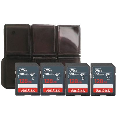 4X Ultra 128 GB SDXC UHS I Memory Card 100 MBs + Memory Card Holder