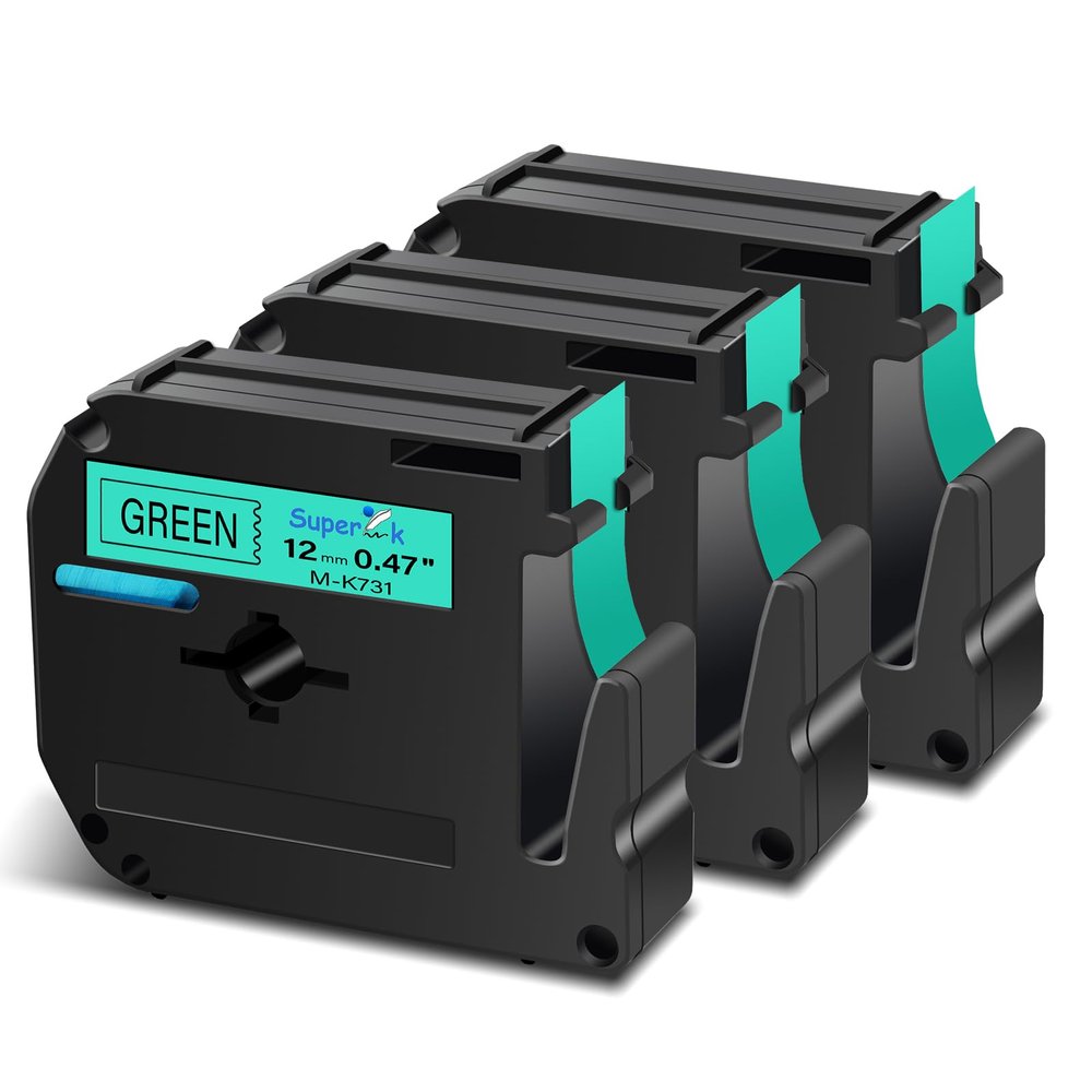 USUPERINK 3 Pack Compatible for Brother P Touch M Tape M-K731 MK731 M731 M-731 12mm 1/2 Inch 0.47'' Green Label Tape for PT-55S PT-65 PT-65SB PT-65SCCP PT-65SL Label Maker Tape Black on Green