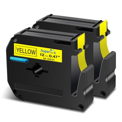 USUPERINK 2 Pack Compatible for Brother P Touch M Tape M-K631 MK631 M631 M-631 12mm 1/2 Inch 0.47'' Yellow Label Tape for PT-45M PT-55BM PT-55S PT-65 PT-65SB Label Maker Tape Black on Yellow
