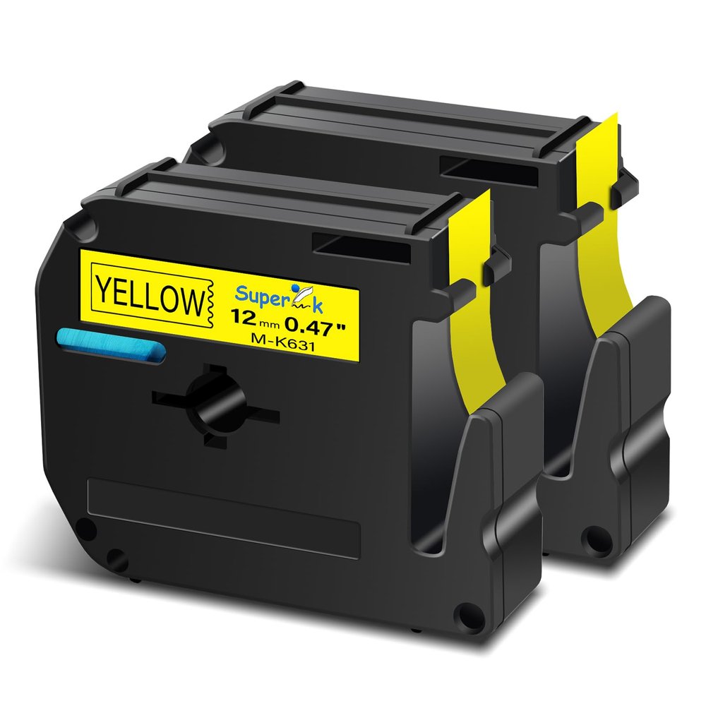 USUPERINK 2 Pack Compatible for Brother P Touch M Tape M-K631 MK631 M631 M-631 12mm 1/2 Inch 0.47'' Yellow Label Tape for PT-45M PT-55BM PT-55S PT-65 PT-65SB Label Maker Tape Black on Yellow