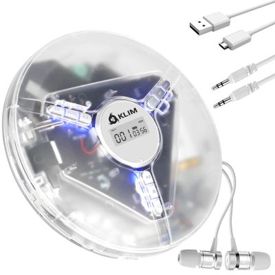 KLIM Discman Portable Player with Headphones, Built-in Battery - New - Compact CD Player for Home and Car - Compatible with SD Card, CD-R, CD-RW, MP3, WMA - 5 EQ Effects -Clear White