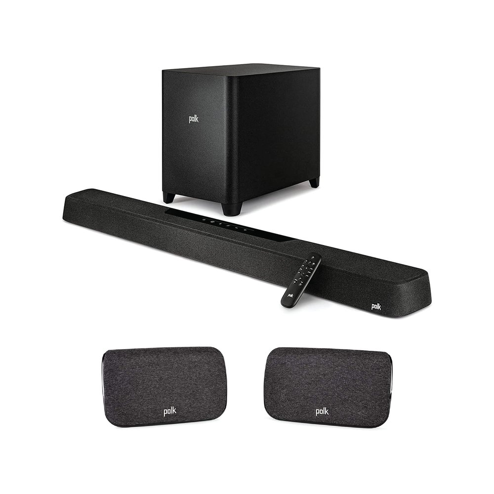 Polk MagniFi Max AX 5.1.2 Channel Sound Bar With 10" Wireless Subwoofer (2022 Model) + SR2 Wireless Surround Sound Speakers for Select React and MagniFi Sound Bars
