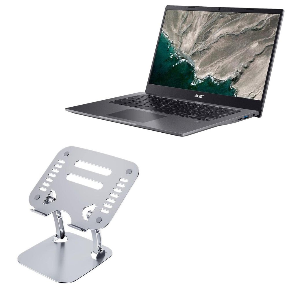 BoxWave Stand and Mount Compatible with Acer Chromebook 514 (CB514-1W) - Executive VersaView Laptop Stand, Ergonomic Adjustable Viewing Angle Metallic Riser - Metallic Silver