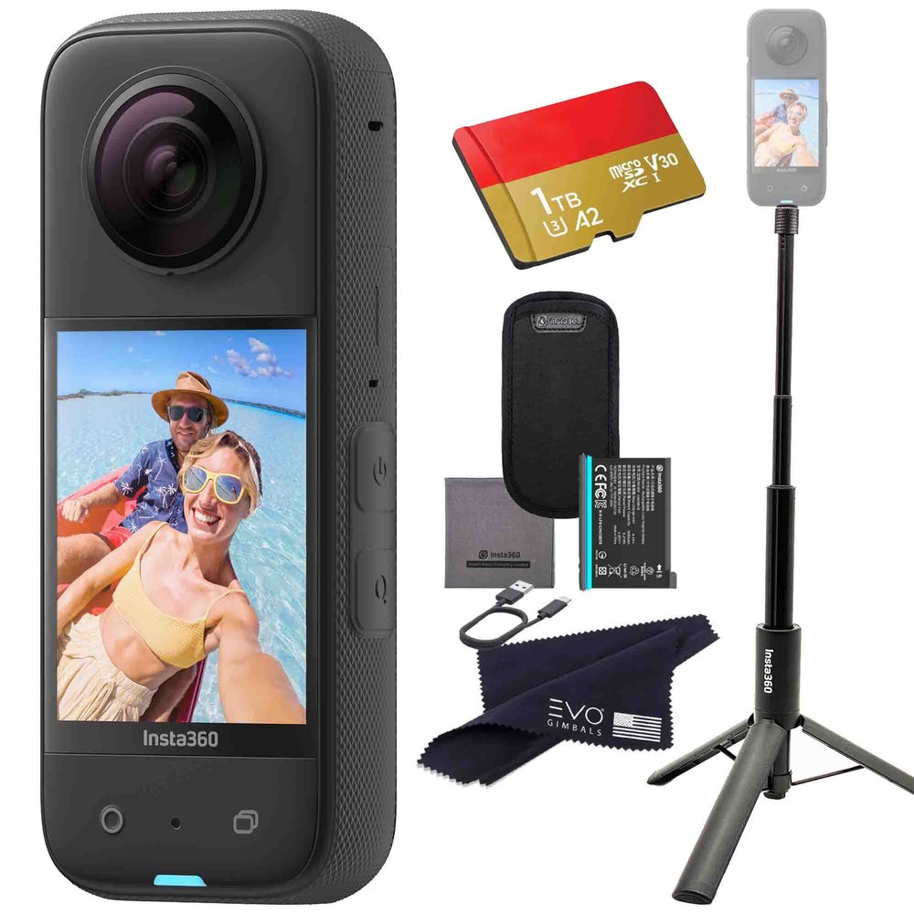 Insta360 X3 - Waterproof 360 Action Camera with 1/2" 48MP Sensors, 5.7K 360 HDR Video, 72MP 360 Photo, 4K Single-Lens, 60fps Me Mode, 2.29" Touchscreen, AI Editing |Bundle Includes 2-in-1&1TB