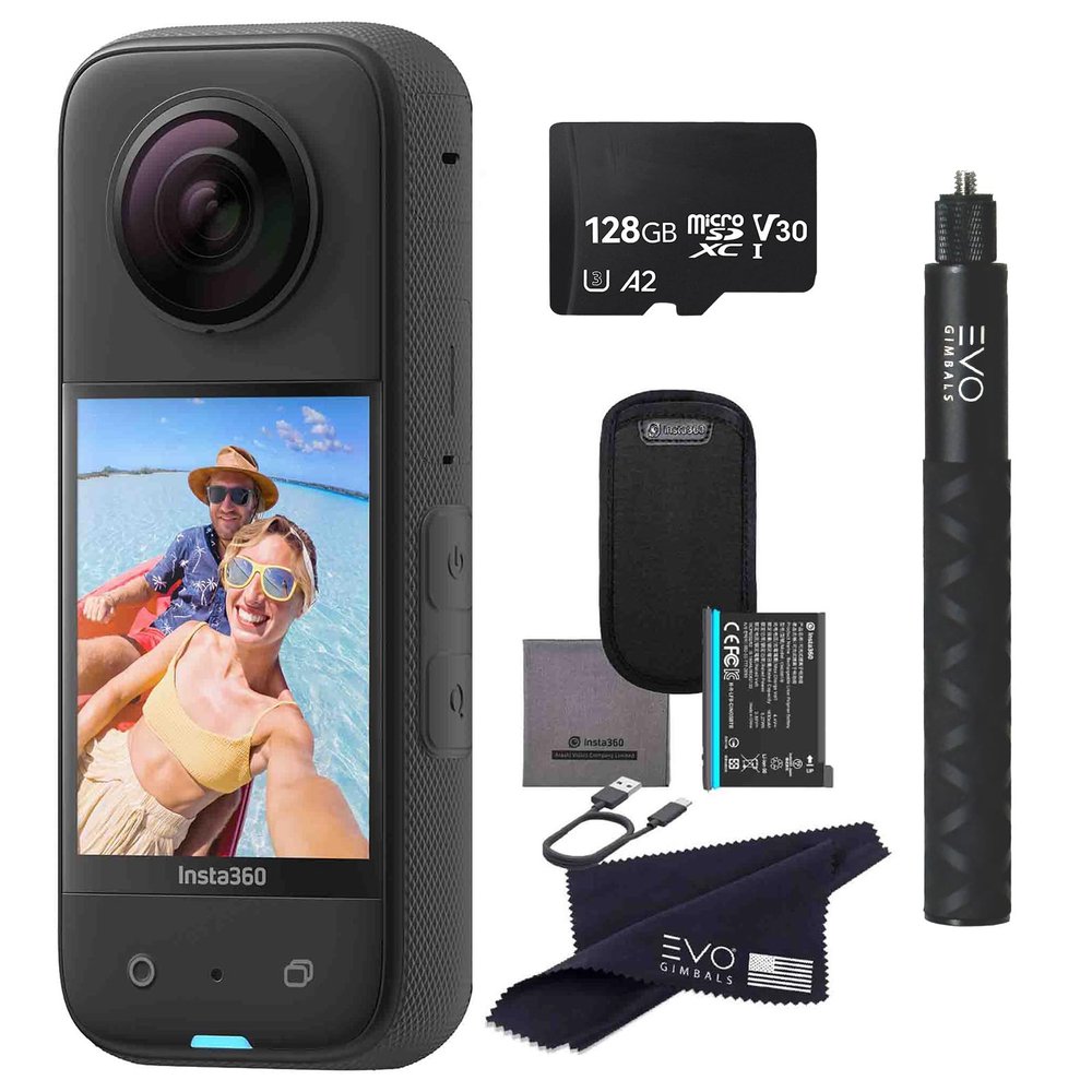Insta360 X3 Basic Bundle- Waterproof 360 Action Camera with 1/2" 48MP Sensors, 5.7K 360 HDR Video, 72MP 360 Photo, 60fps Me Mode, 2.29" Touchscreen, AI Editing |Bundle Includes Selfie Stick&128GB