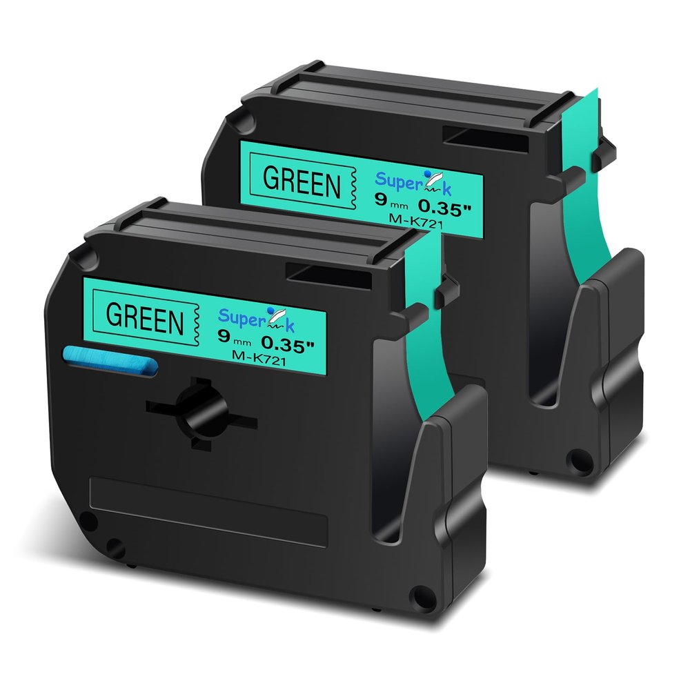 USUPERINK 2 Pack Compatible for Brother P Touch M Tape M-K721 MK721 M721 M-721 9mm 3/8 Inch 0.35'' Green Label Tape for PT-45M PT-55BM PT-55S PT-65 PT-65SB Label Maker Tape Black on Green